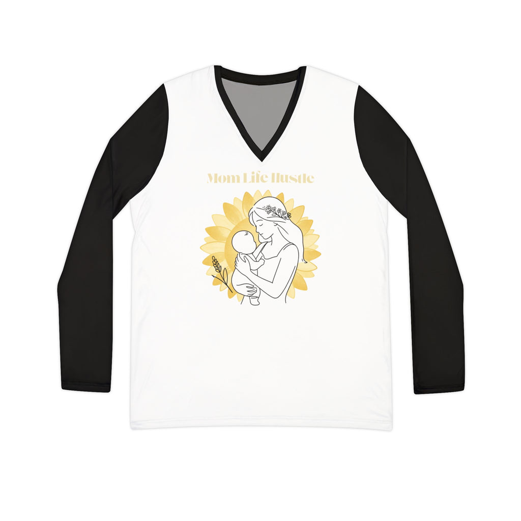 Mom Life Hustle in Bloom Long Sleeve V-Neck Shirt
