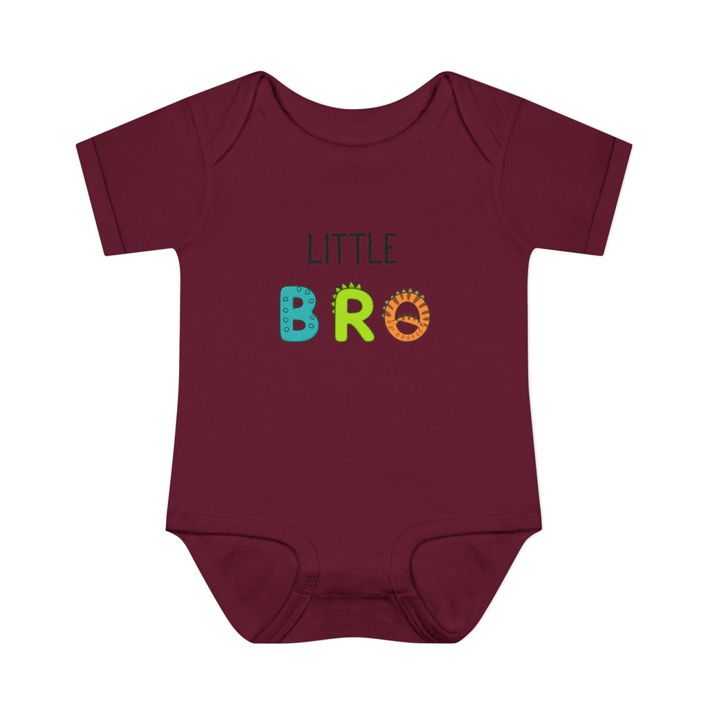 Baby Bodysuit | 'Little Bro' Sibling Infant Onesie with Colorful Dino Letters