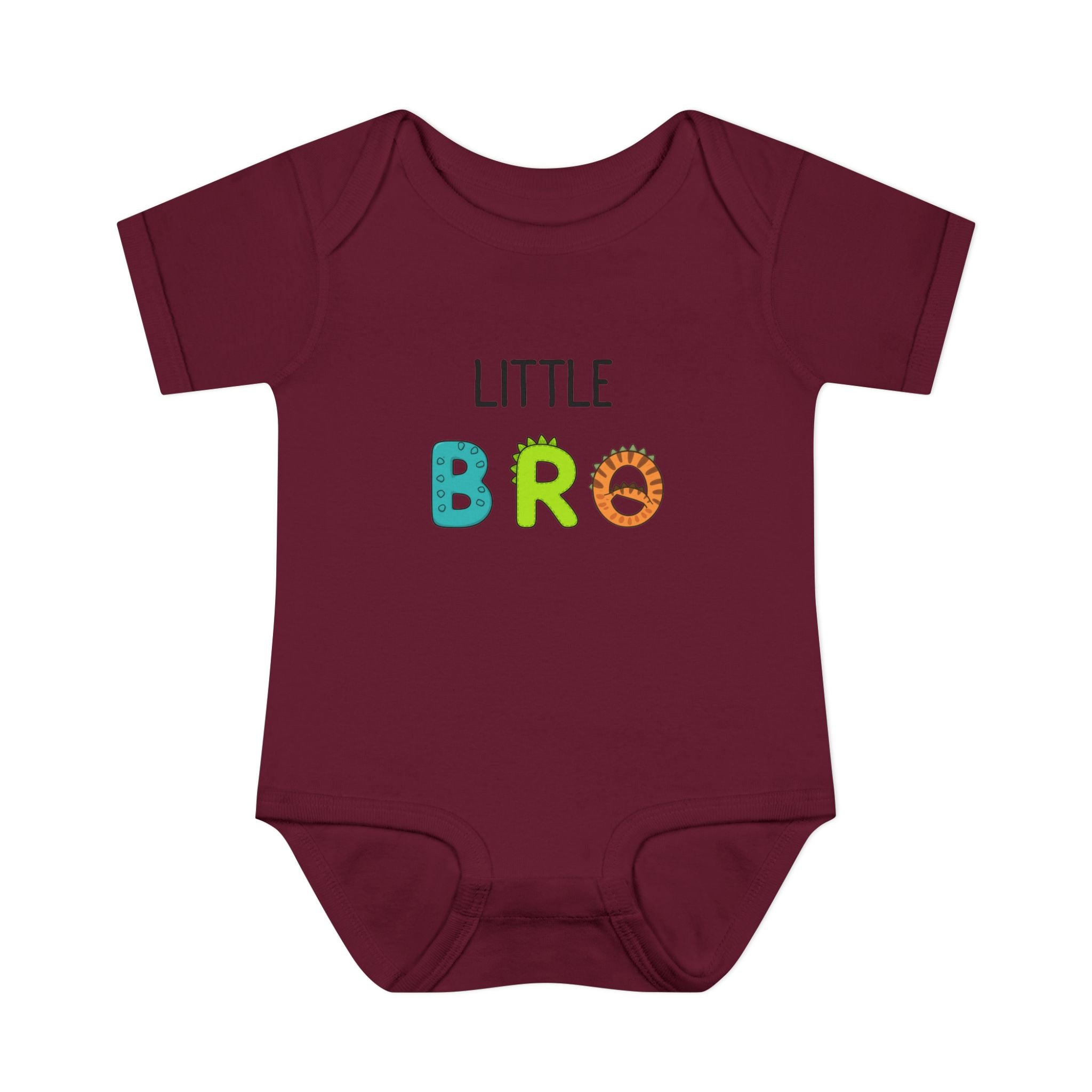 Baby Bodysuit | 'Little Bro' Sibling Infant Onesie with Colorful Dino Letters