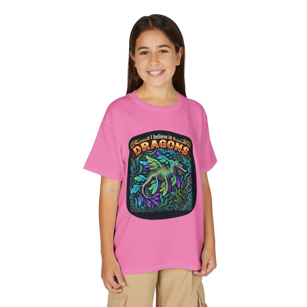 T-Shirt | 'I Believe in Dragons' Colorful Dragon Graphic Youth Tee