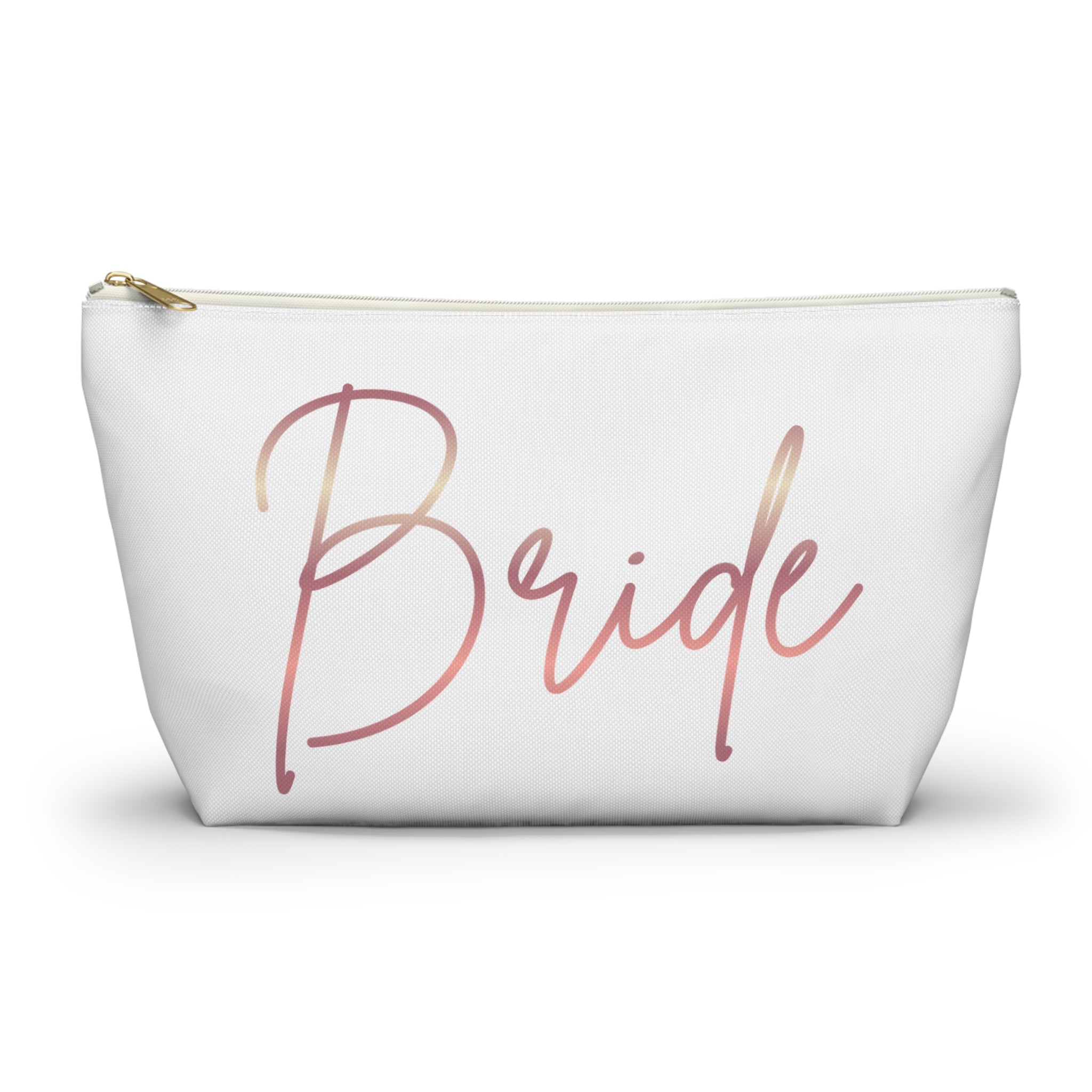 T Bottom Accessory Pouch | 'Bride' Script in Rose Gold Cosmetic Bag