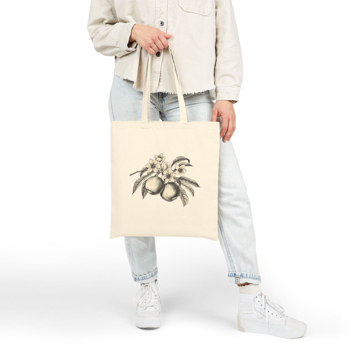 Vintage Peach Botanical Canvas Tote Bag