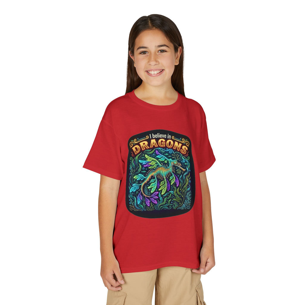 T-Shirt | 'I Believe in Dragons' Colorful Dragon Graphic Youth Tee