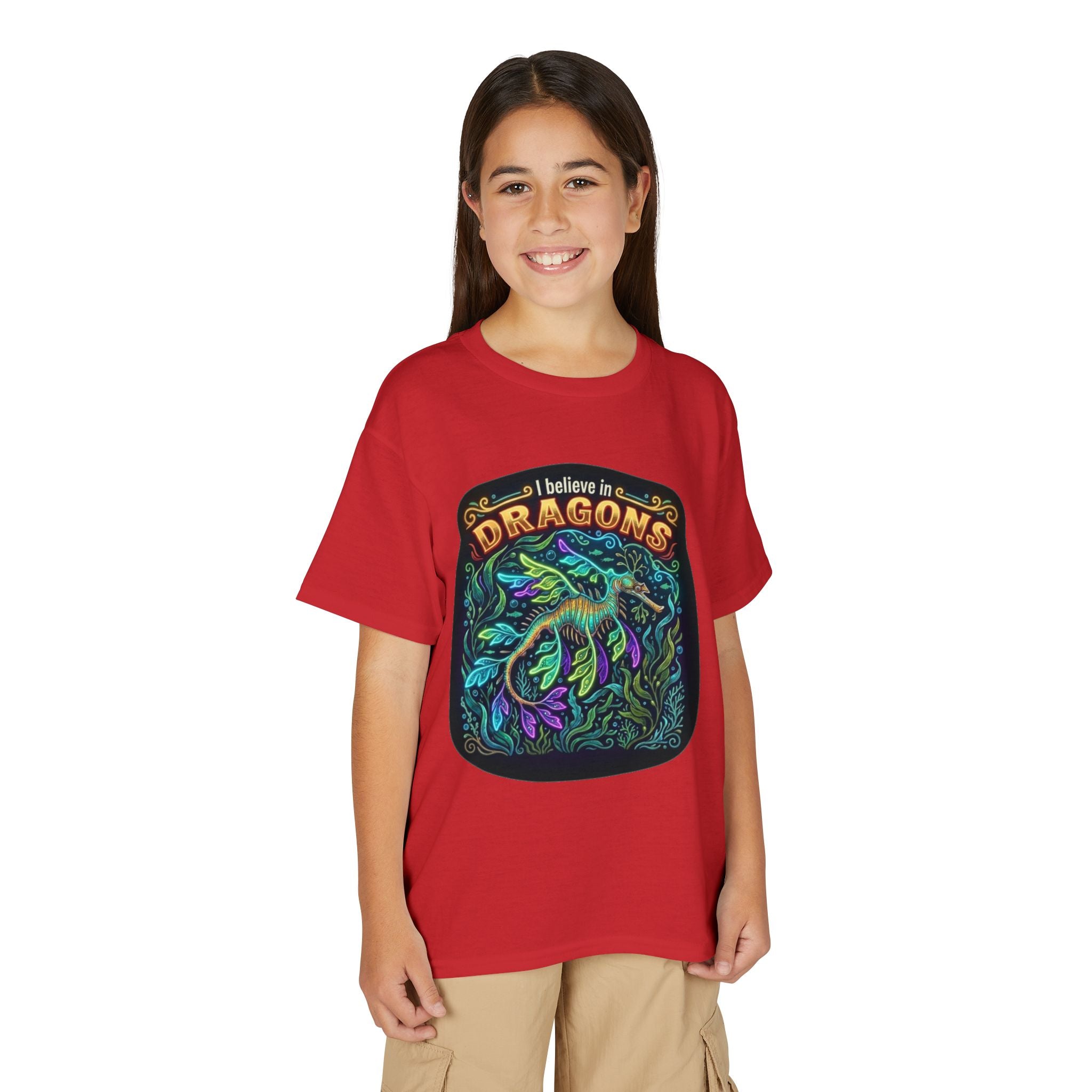 T-Shirt | 'I Believe in Dragons' Colorful Dragon Graphic Youth Tee