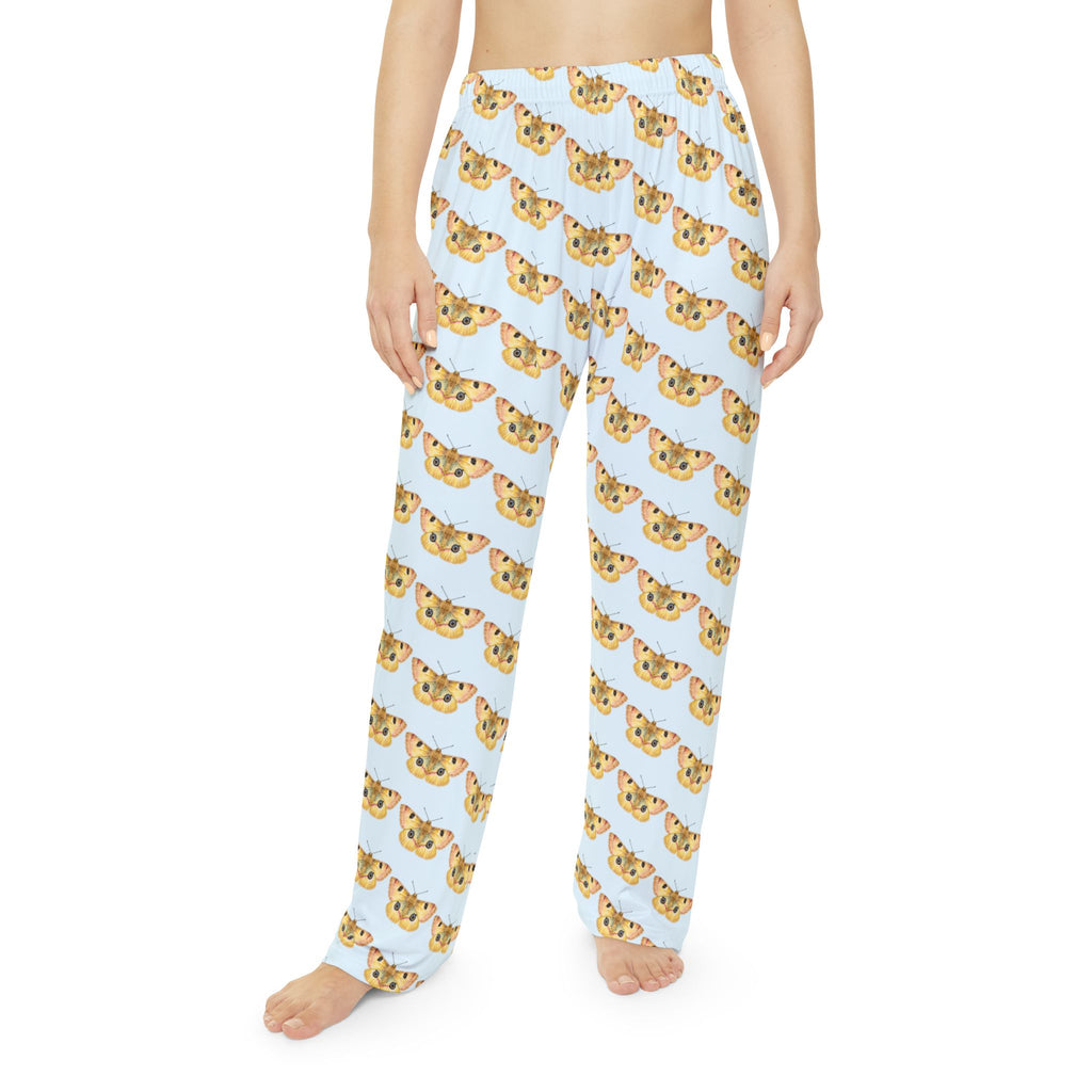 Pajama Pants | Vintage Pastel Moths on Light Blue Women's Lounge Pants