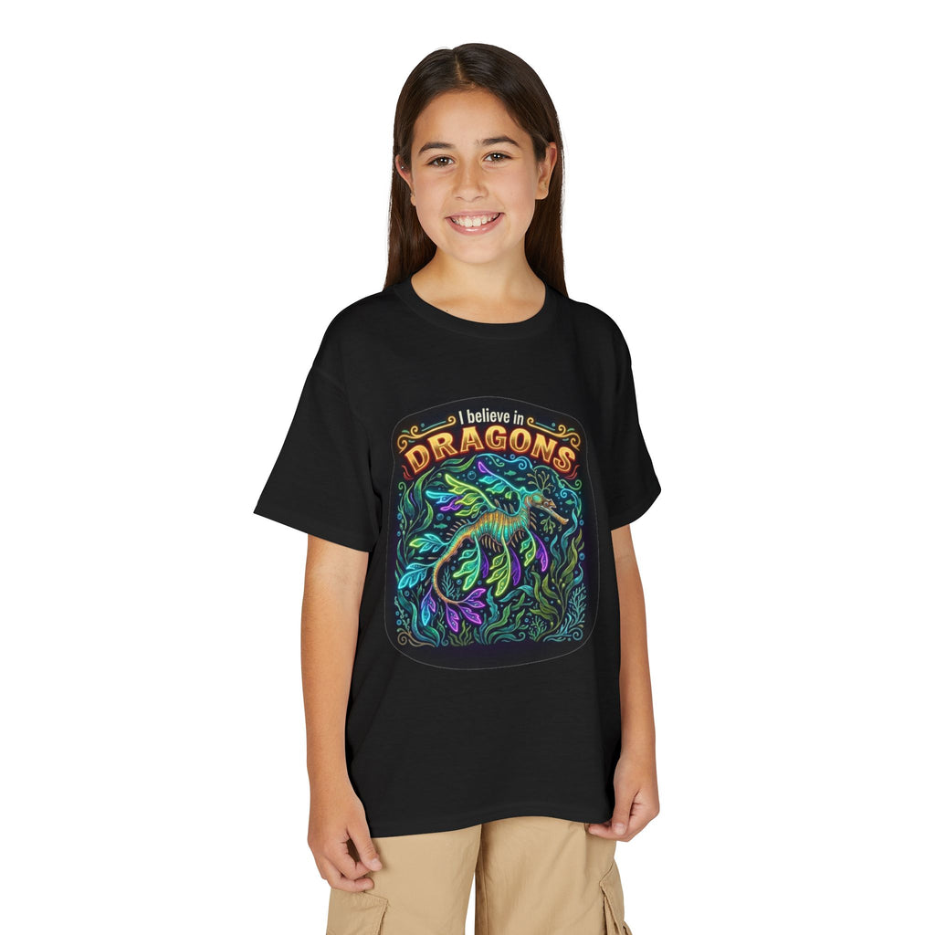 T-Shirt | 'I Believe in Dragons' Colorful Dragon Graphic Youth Tee