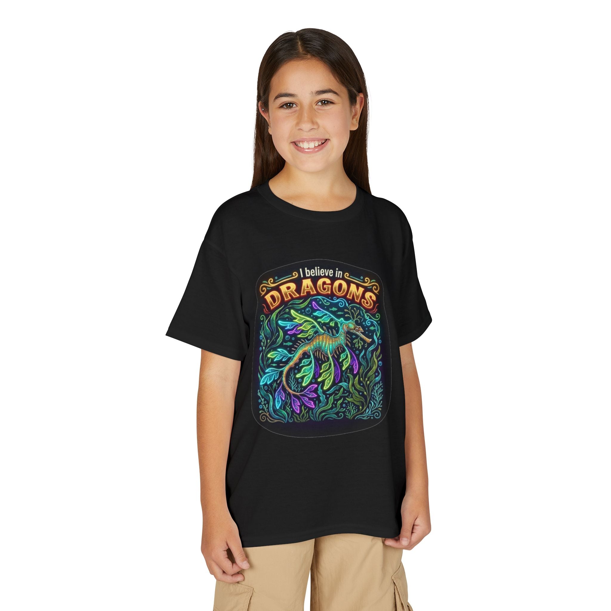 T-Shirt | 'I Believe in Dragons' Colorful Dragon Graphic Youth Tee