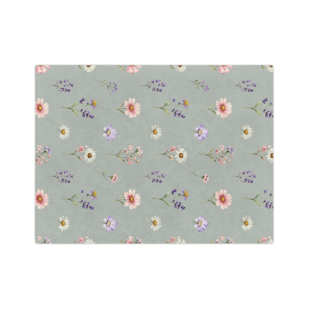 Pastel Wildflowers on Muted Olive Velveteen Throw