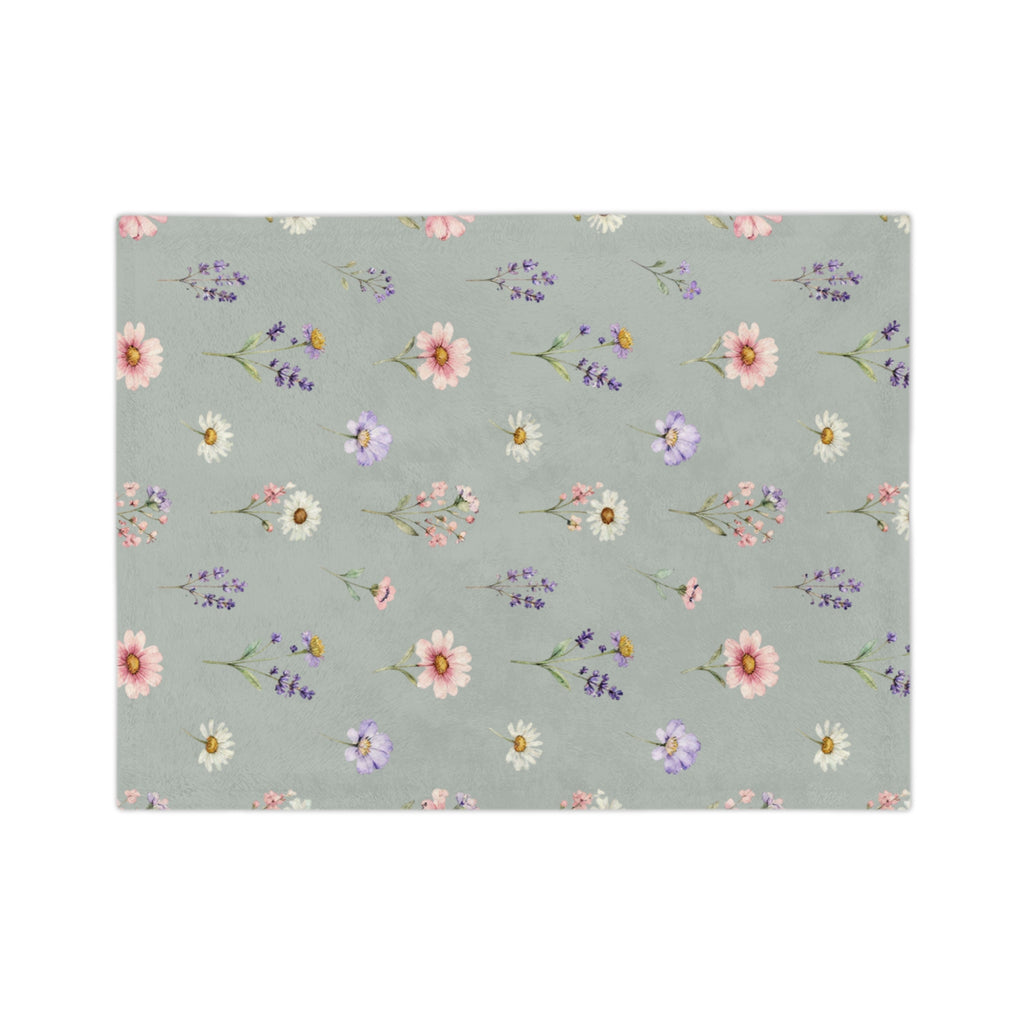 Pastel Wildflowers on Muted Olive Velveteen Throw