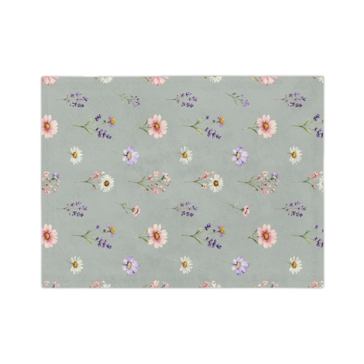 Pastel Wildflowers on Muted Olive Velveteen Throw