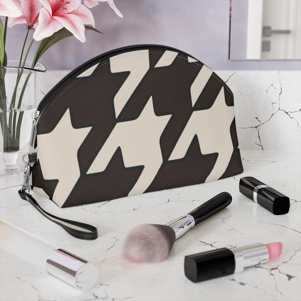Cosmetic Pouch | Classic Black & Cream Houndstooth Makeup Bag