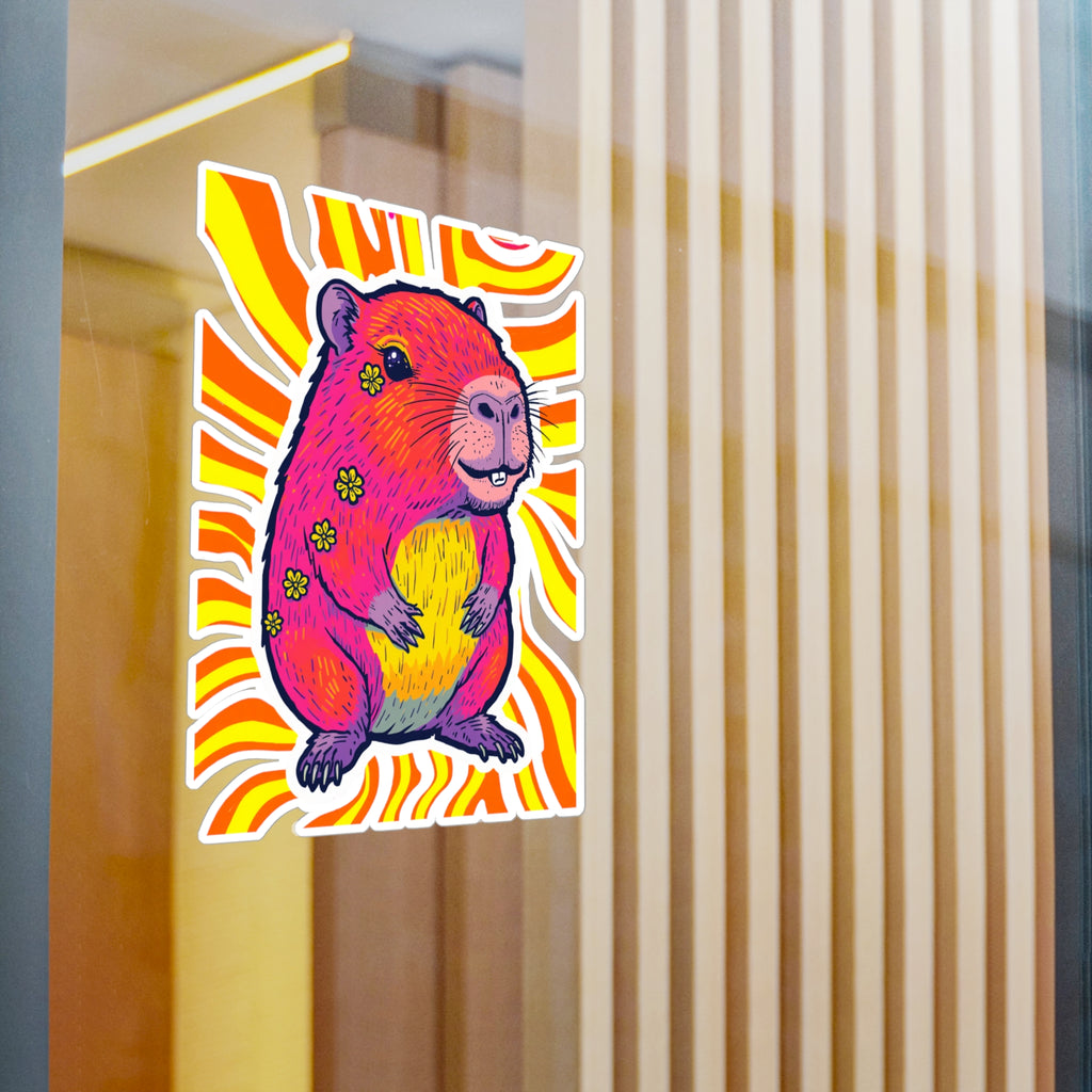 Vinyl Decal | Bright Retro Swirl Psychedelic Flower Guinea Pig Kiss-Cut Sticker