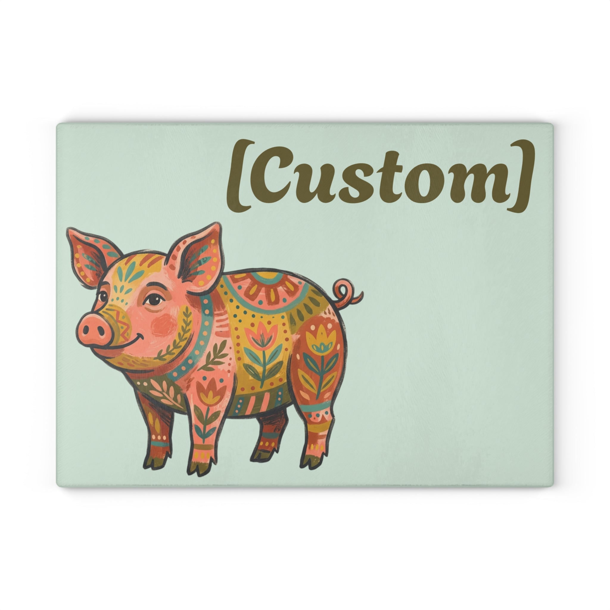 Glass Cutting Board | Customizable Floral Folk Art Pig Kitchen Decor