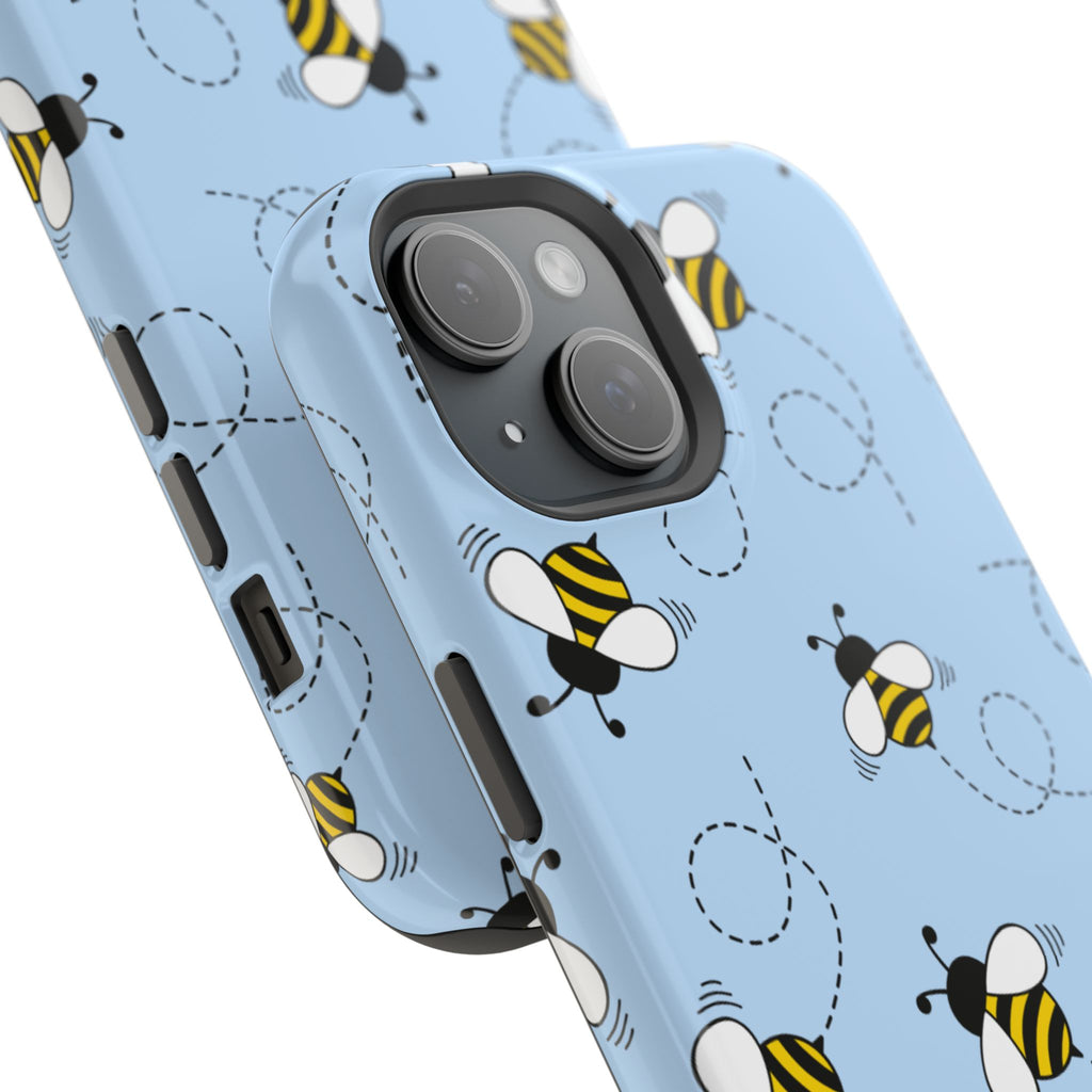 Phone Case | Sky Blue Bee Pattern Magnetic Impact-Resistant Phone Case