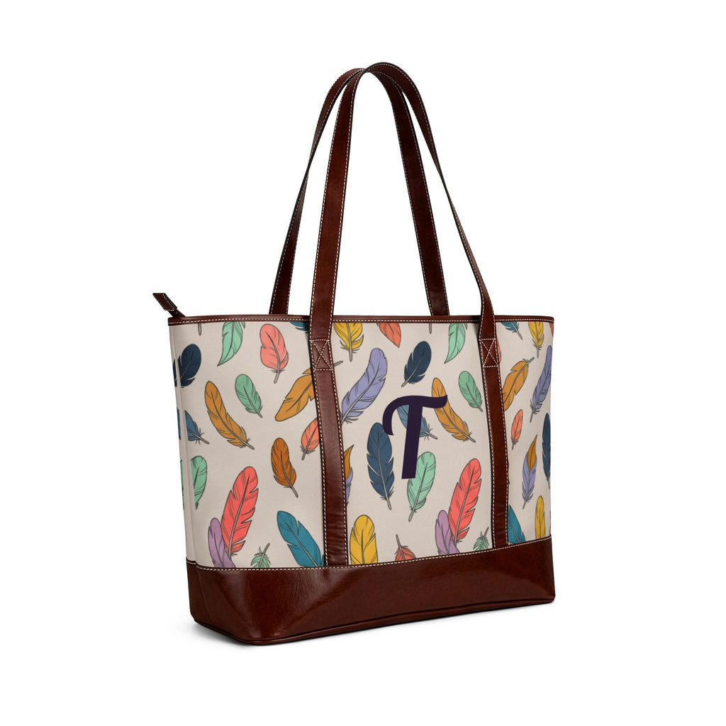 Handbag | Colorful Boho Feather Print Monogram Tote Purse