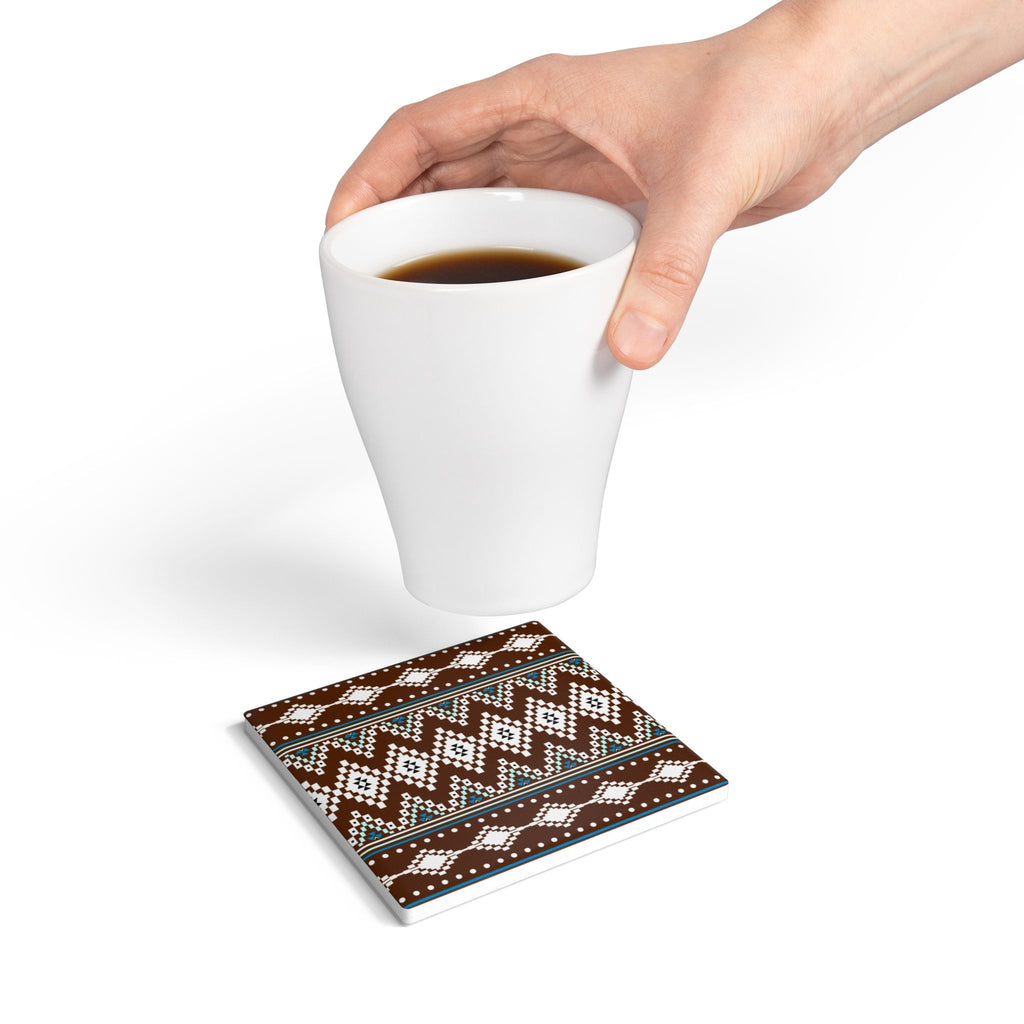 Coasters | Brown Southwestern Diamond Pattern Ceramic Cork Backed Coasters