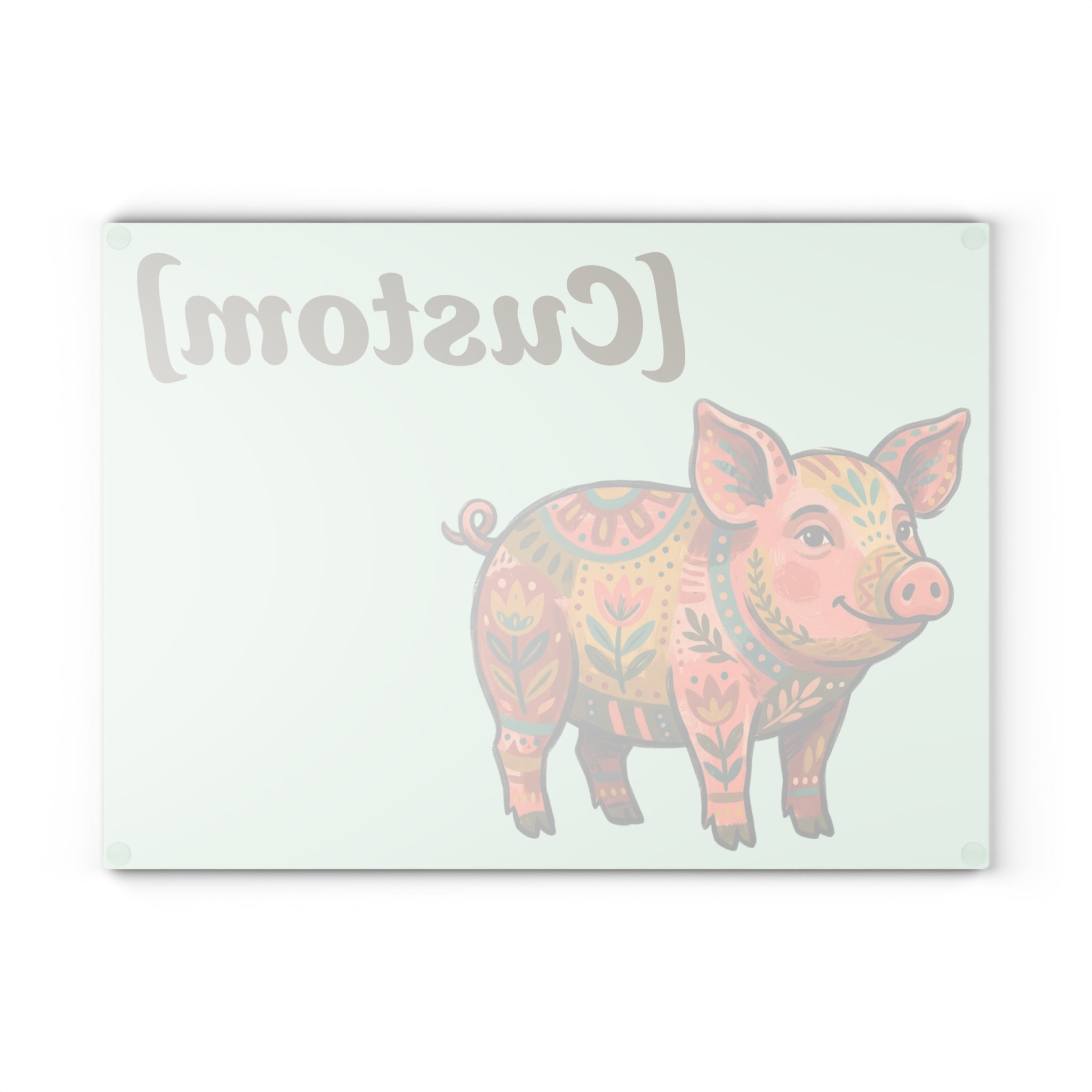 Glass Cutting Board | Customizable Floral Folk Art Pig Kitchen Decor