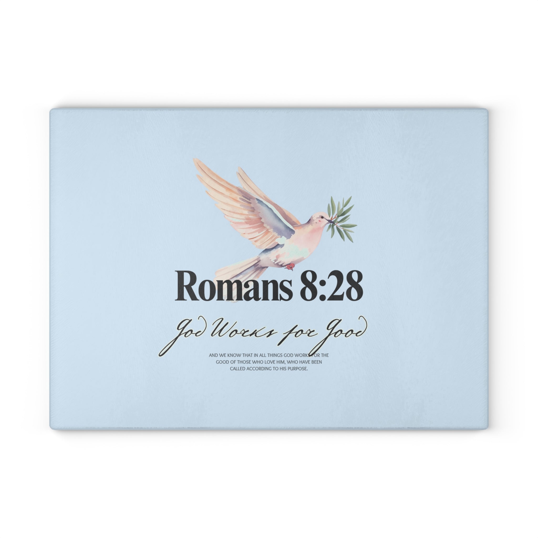 Glass Cutting Board | Romans 8:28 Dove with Olive Branch Kitchen Decor
