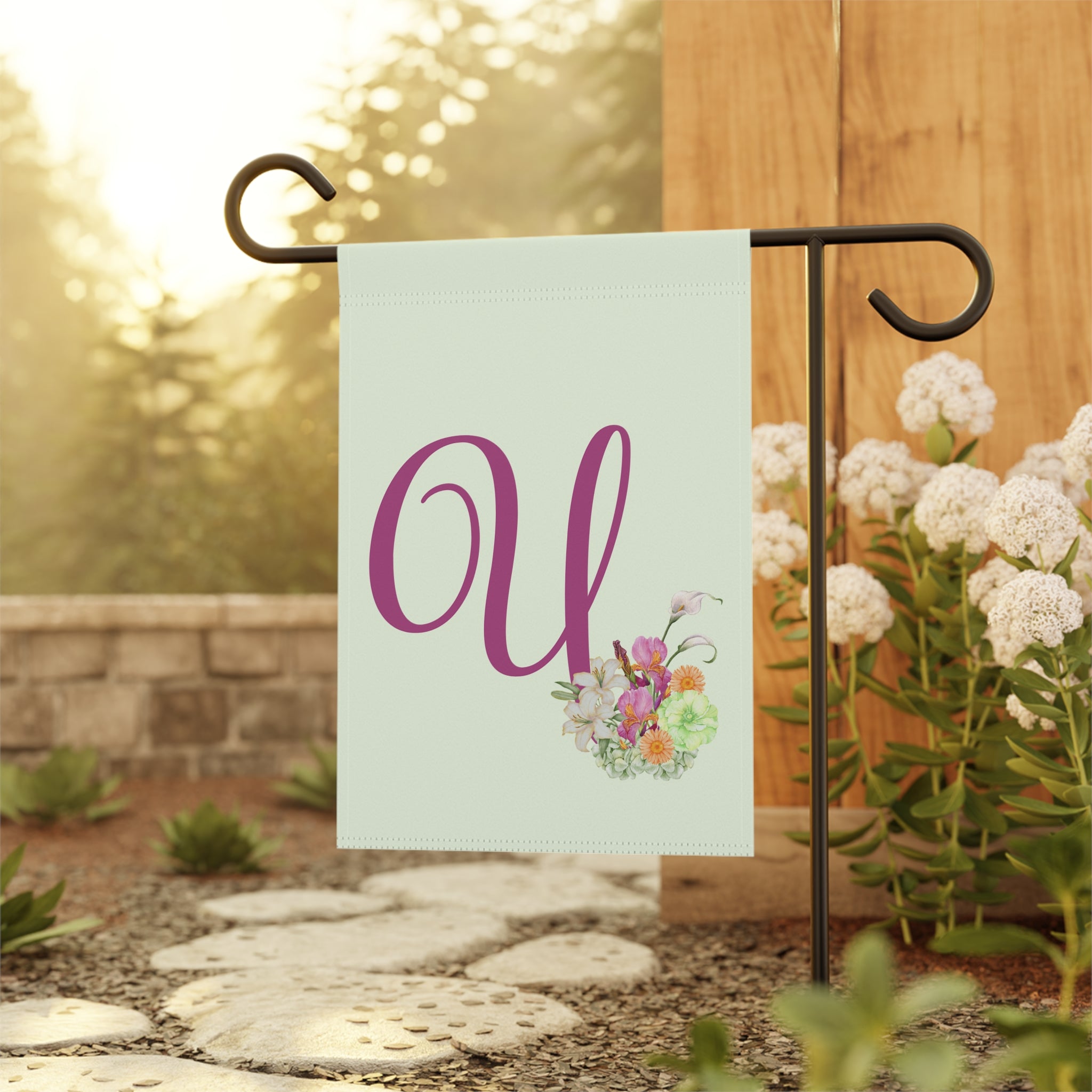 Home & Garden Banner | 'U' Monogram Watercolor Bouquet Flag