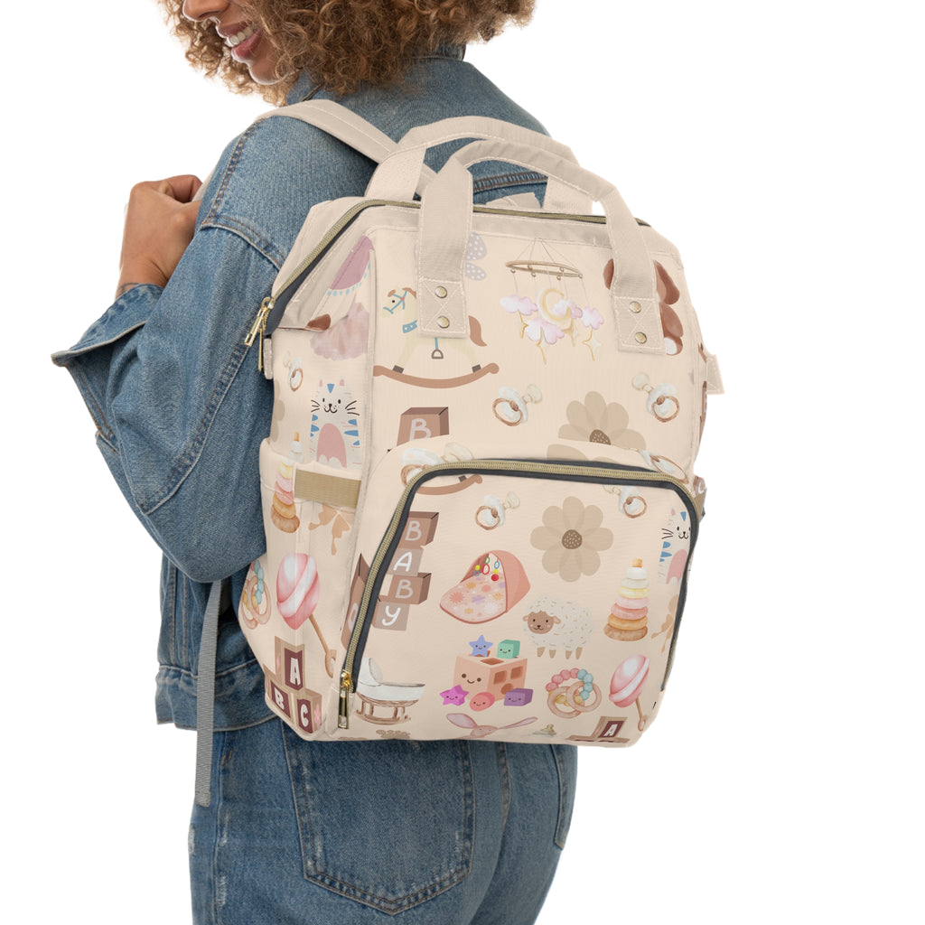 Diaper Backpack | Cute Pastel Nursery Print Multifunctional Diaper Bag