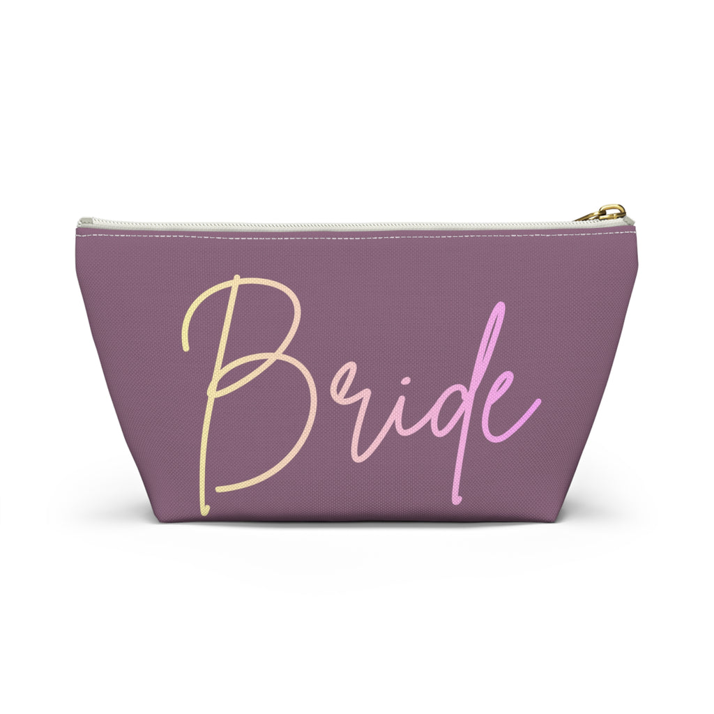 T Bottom Accessory Pouch | 'Bride' Script Muted Mauve and Pastel Cosmetic Bag