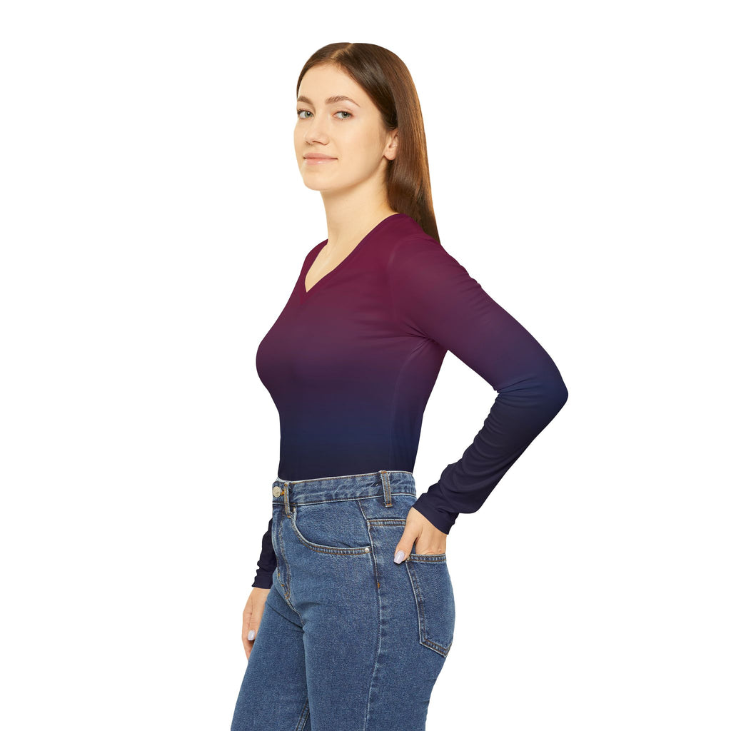 Gradient Ombre Long Sleeve V-Neck Shirt