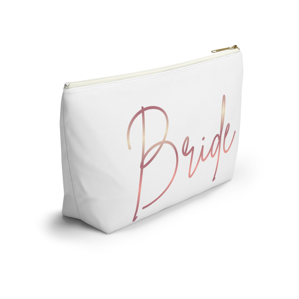 T Bottom Accessory Pouch | 'Bride' Script in Rose Gold Cosmetic Bag