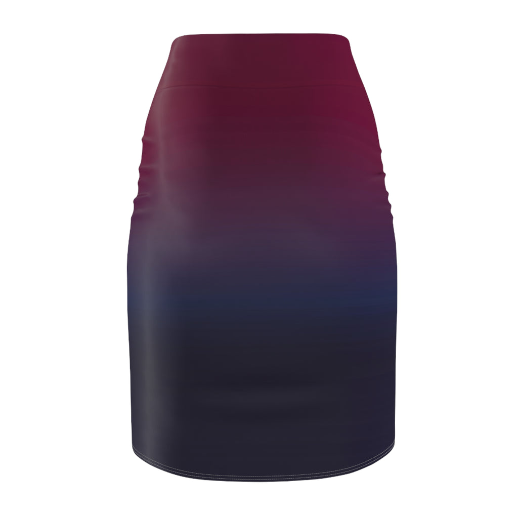Women's Pencil Skirt | Burgundy to Navy Gradient Ombre Bodycon
