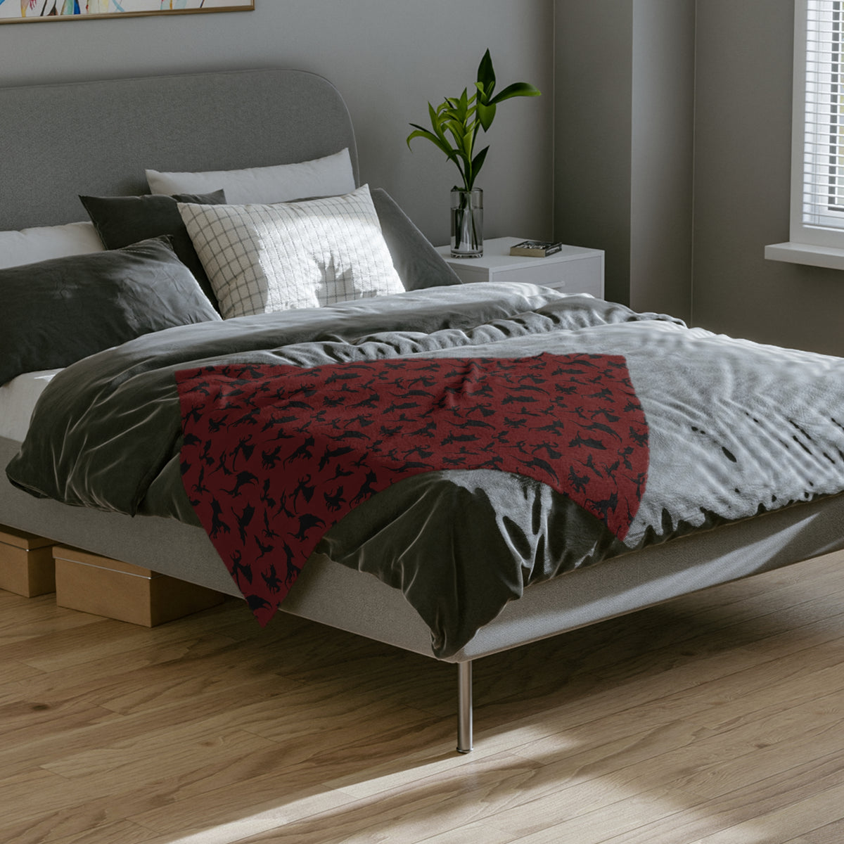 Crimson Dragons' Silhouettes Velveteen Throw