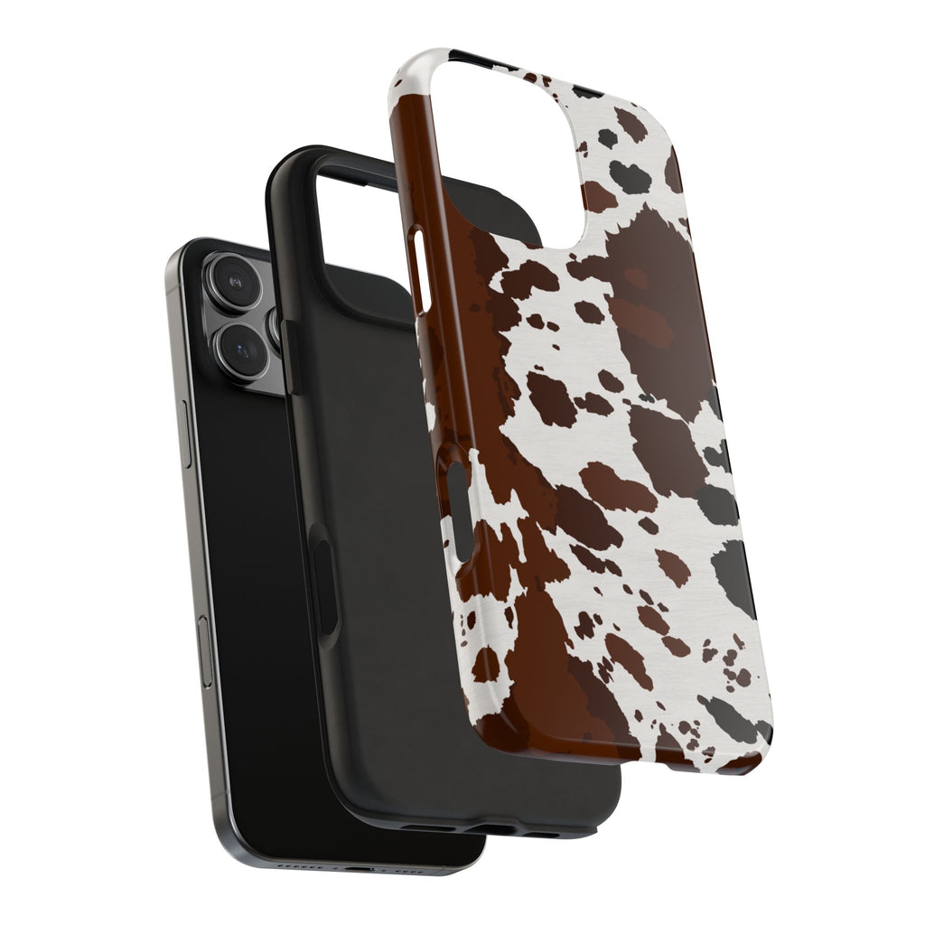 Phone Case | Brown & White Cowhide Pattern Tough Protective Cover