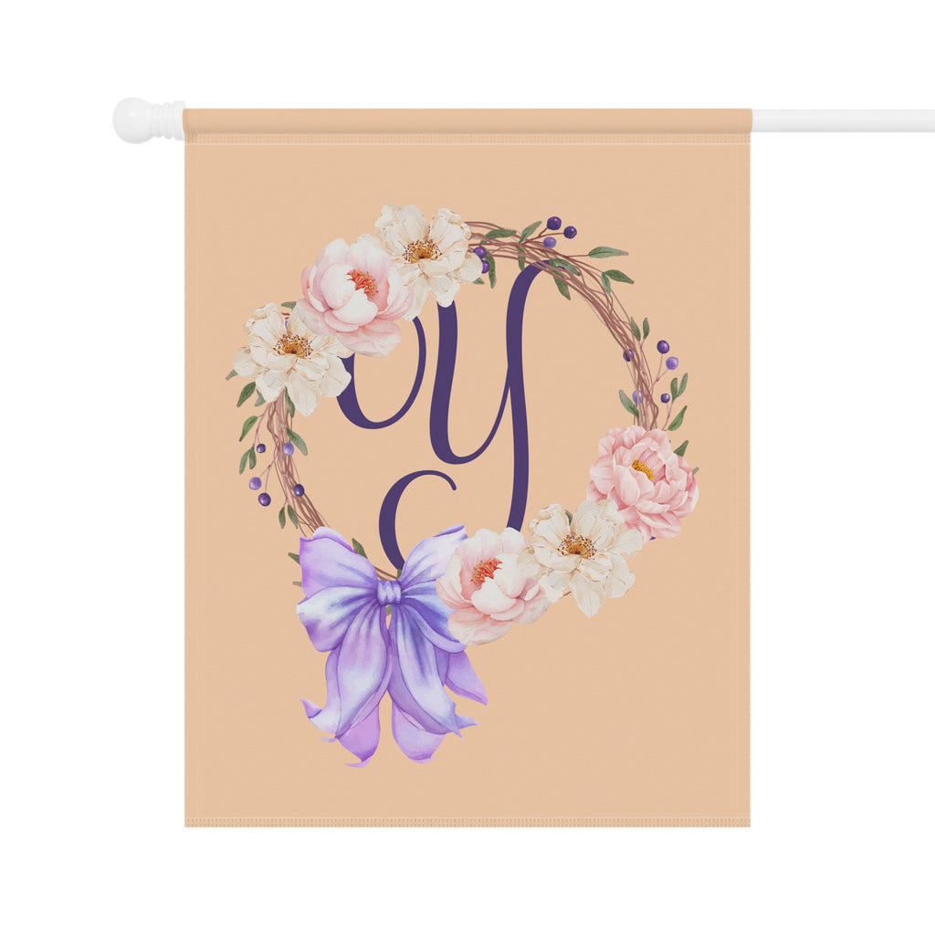 Home & Garden Banner | 'Y' Monogram Peach Wreath Flag