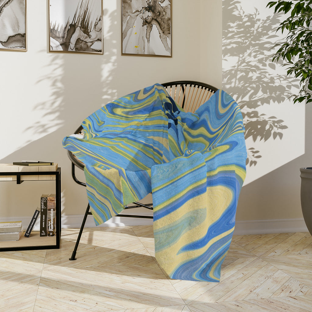Customizable Blue-Yellow Marble Velveteen Throw